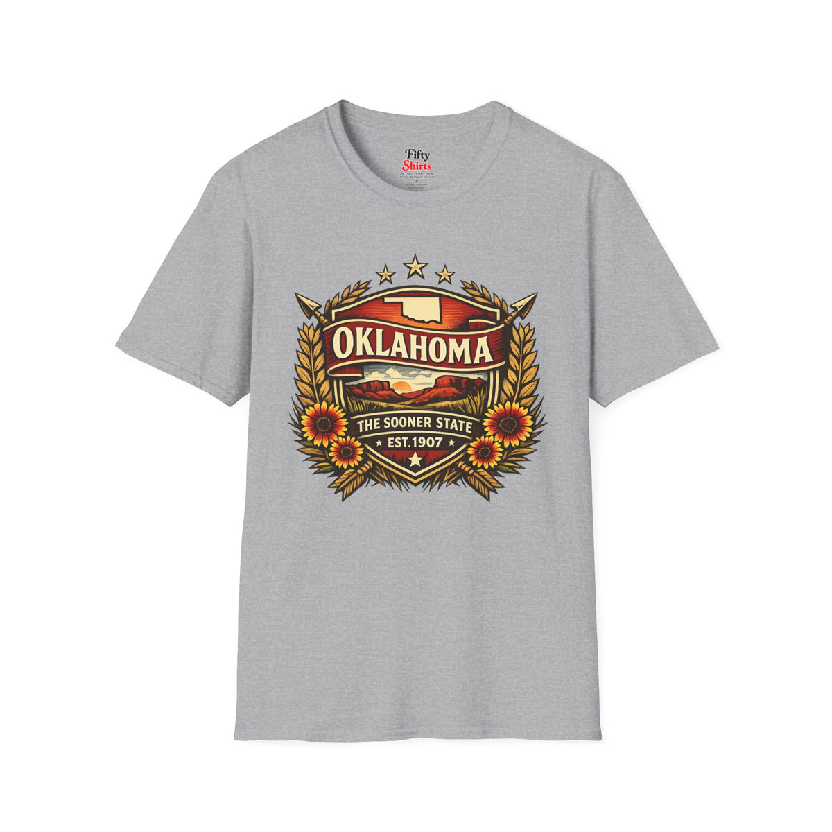 Oklahoma Heritage Badge Unisex Softstyle T Shirt State Pride Graphic Tee Collections FS03