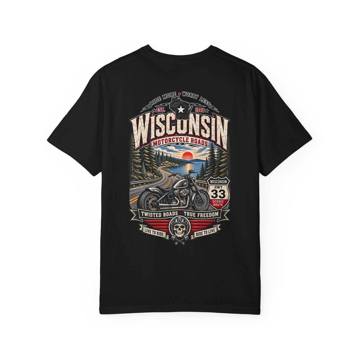 Wisconsin Motorcycle Roads Unisex Comfort Color 1717 Streetwear Graphic Tee