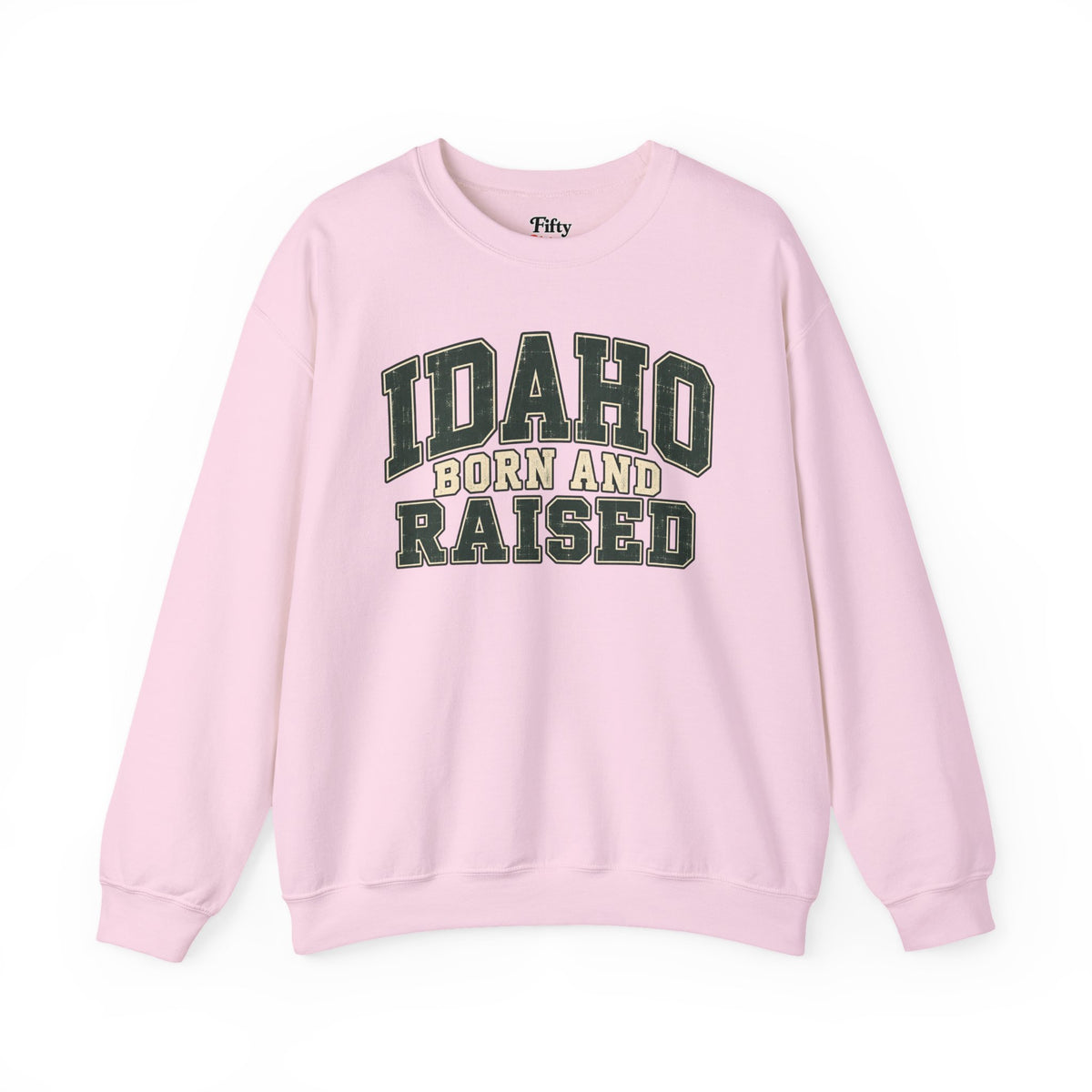 Idaho Born and Raised Unisex Crewneck Sweatshirt State Name Graphic