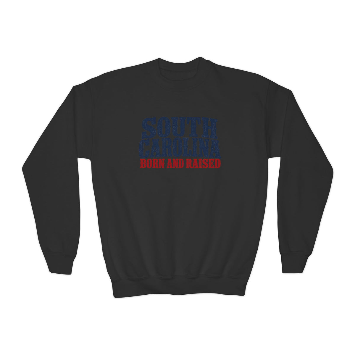 South Carolina Born and Raised Southern Heritage Unisex Youth Crewneck Sweatshirt Graphic