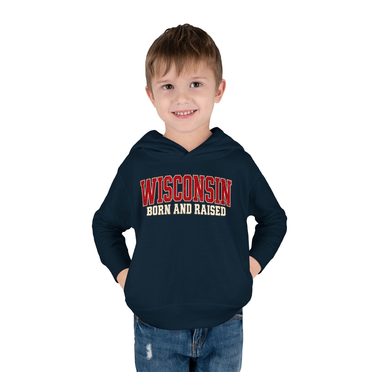 Wisconsin Born and Raised Classic Collegiate Unisex Toddler Pullover Fleece Hoodie