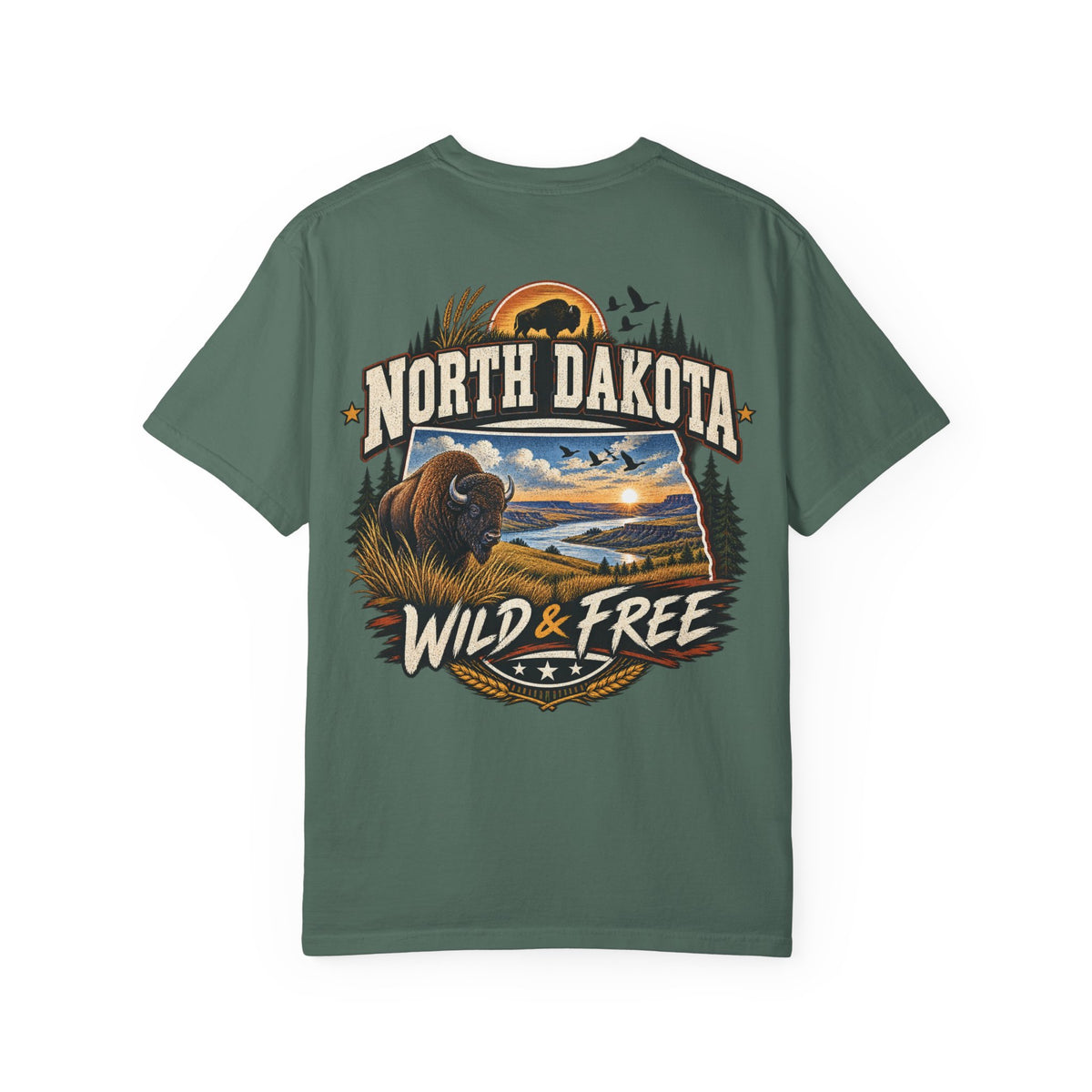 North Dakota Wild & Free Unisex Comfort Color 1717 Streetwear Graphic Tee