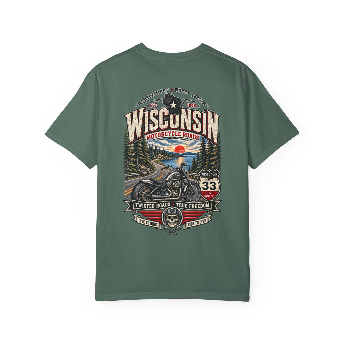 Wisconsin Motorcycle Roads Unisex Comfort Color 1717 Streetwear Graphic Tee
