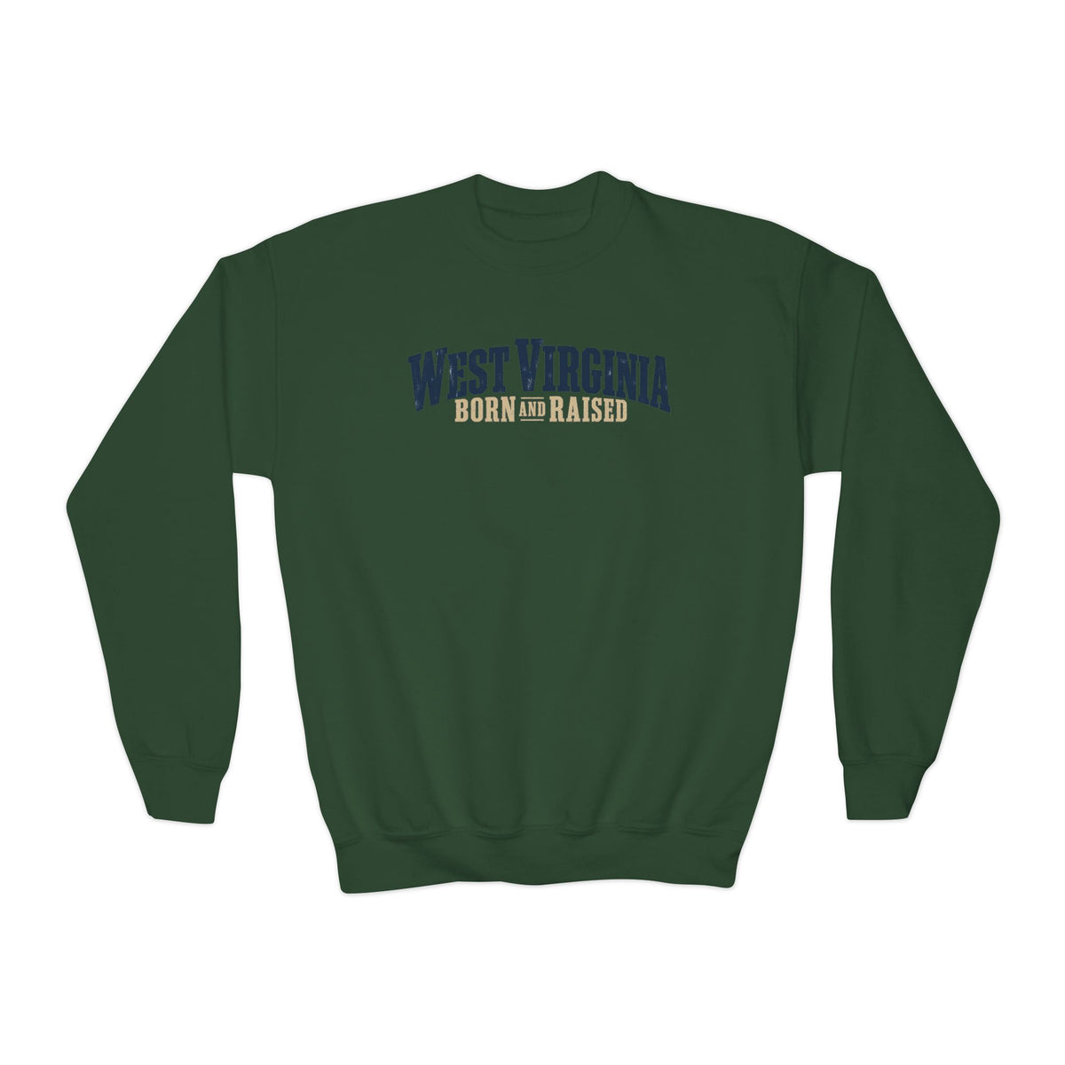 West Virginia Born and Raised Southern Heritage Unisex Youth Crewneck Sweatshirt Graphic