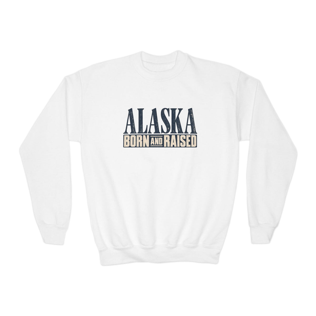 Alaska Born and Raised Premium Heritage Unisex Youth Crewneck Sweatshirt Graphic