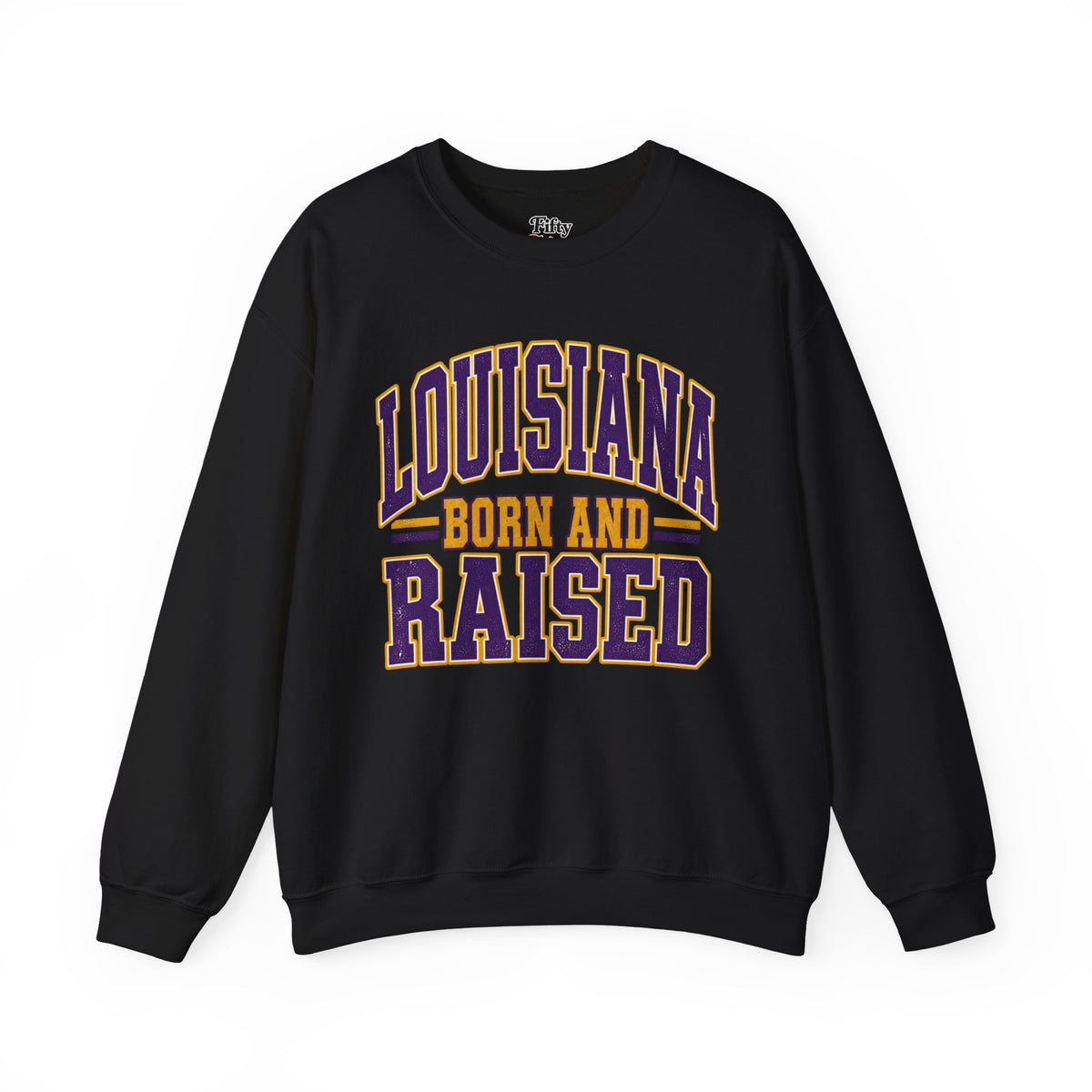 Louisiana Born and Raised Unisex Crewneck Sweatshirt State Name Graphic