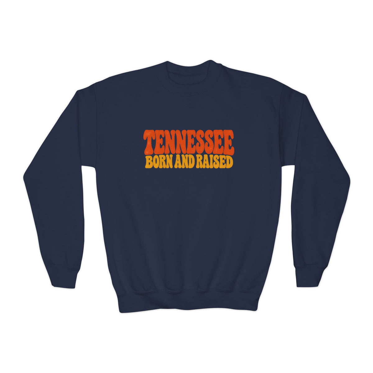 Tennessee Born and Raised Retro 1970s Unisex Youth Crewneck Sweatshirt Graphic