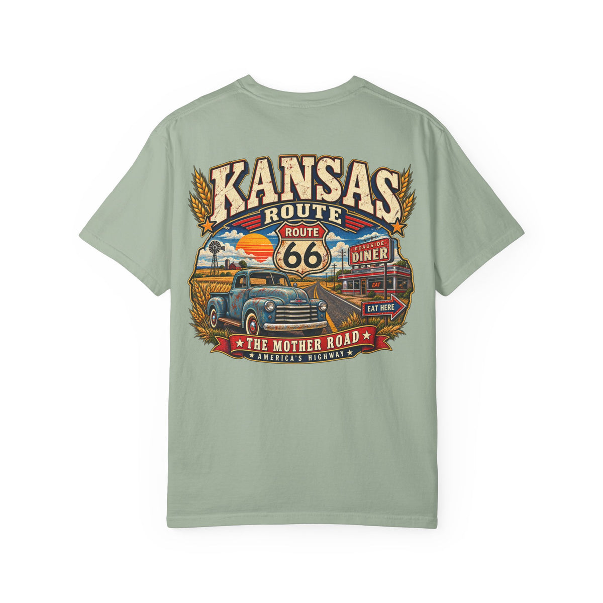 Kansas Route 66 Unisex Comfort Color 1717 Streetwear Graphic Tee