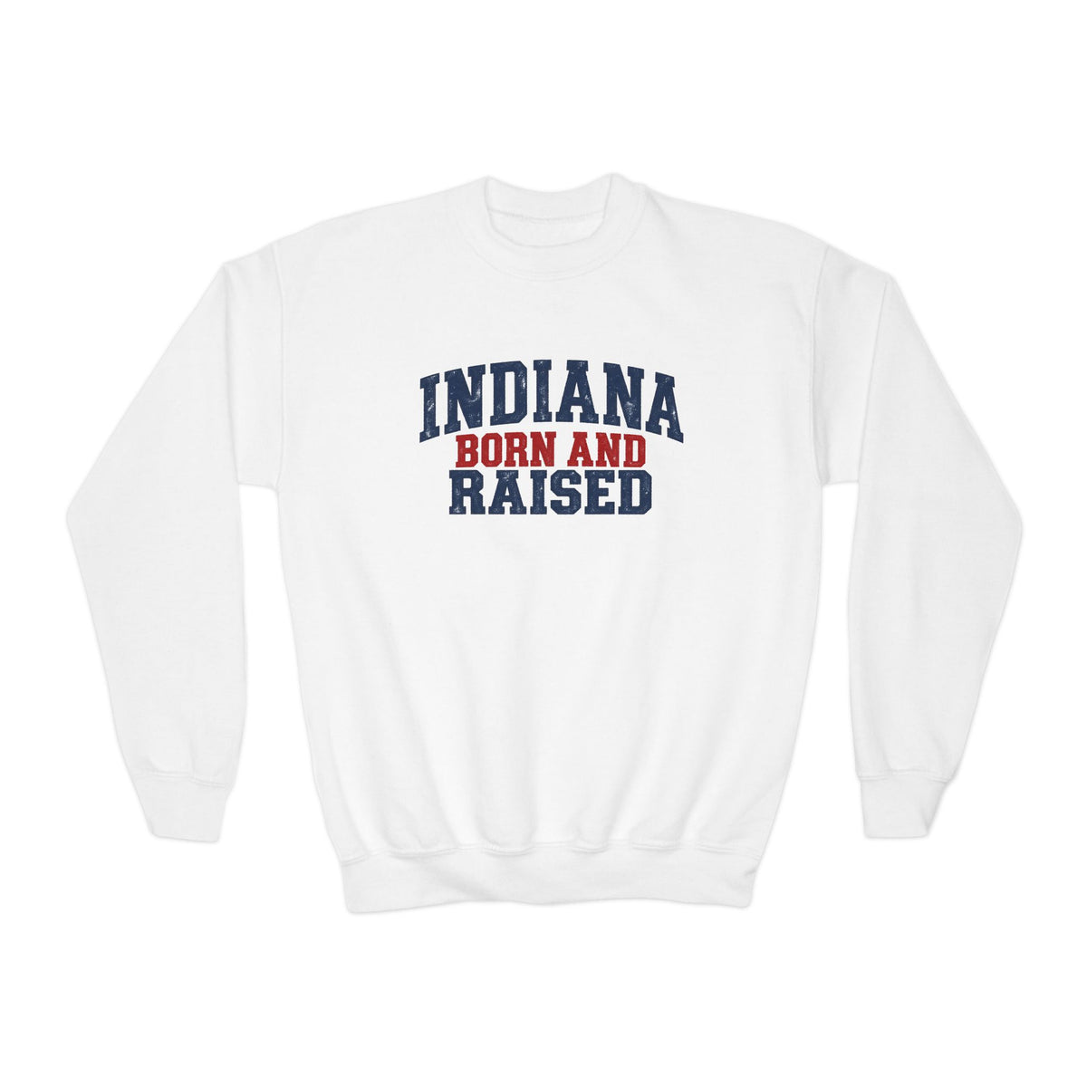 Indiana Born and Raised Classic Heritage Unisex Youth Crewneck Sweatshirt Graphic