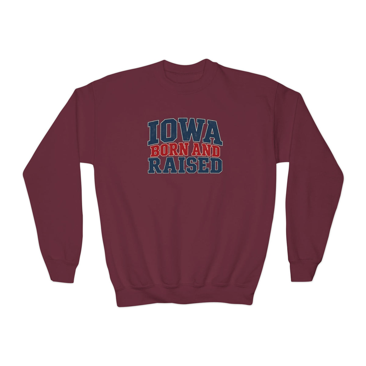 Iowa Born and Raised Classic Heritage Unisex Youth Crewneck Sweatshirt Graphic