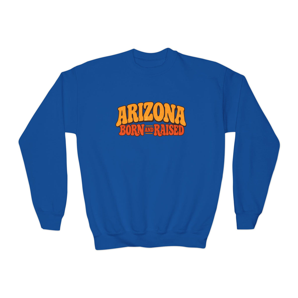 Arizona Born and Raised Retro 1970s Southwest Unisex Youth Crewneck Sweatshirt Graphic