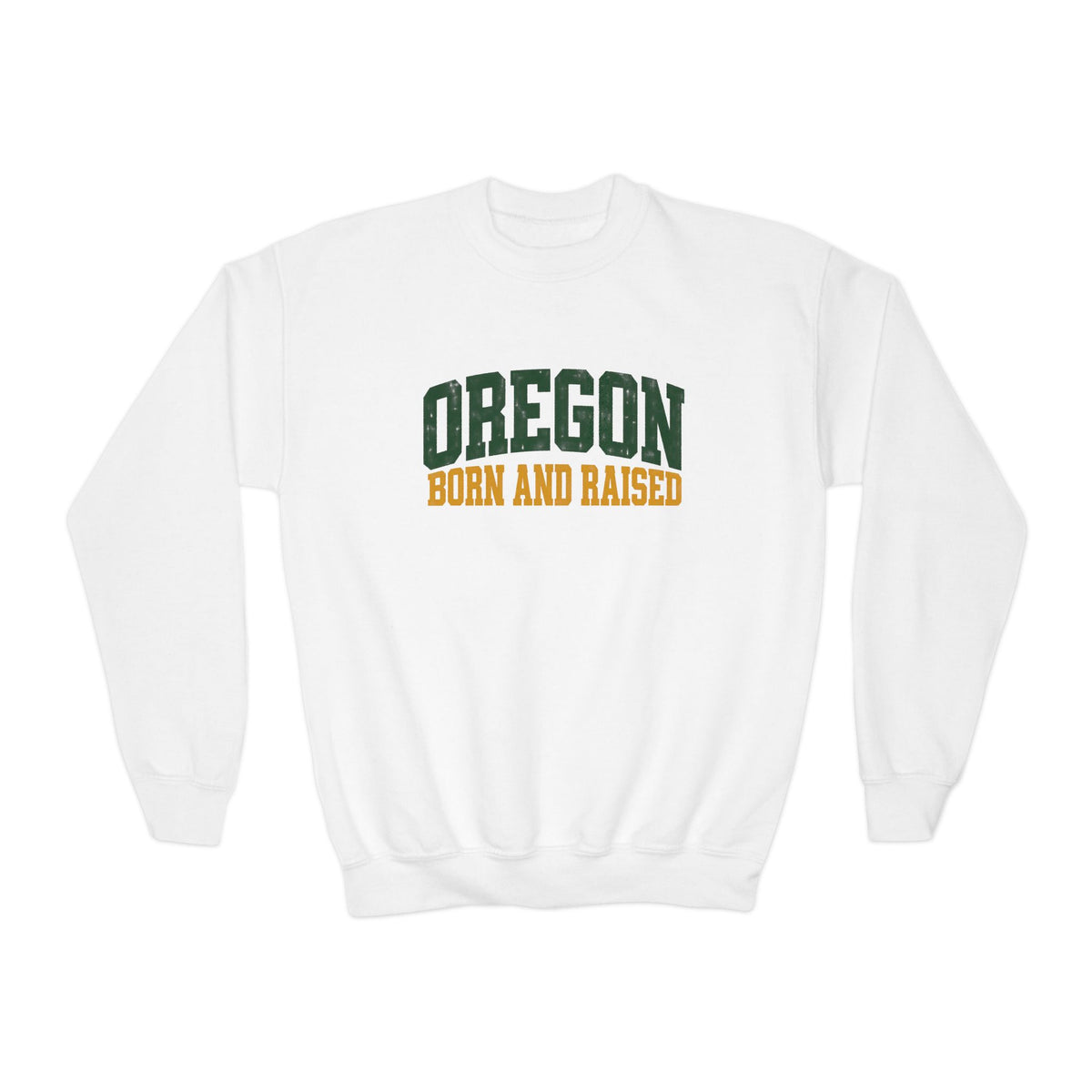 Oregon Born and Raised Vintage Collegiate Unisex Youth Crewneck Sweatshirt Graphic