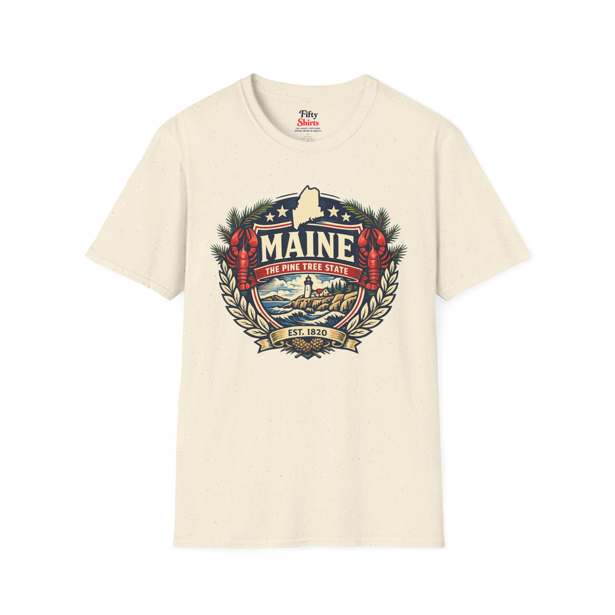 Maine Heritage Badge Unisex Softstyle T Shirt State Pride Graphic Tee Collections FS03