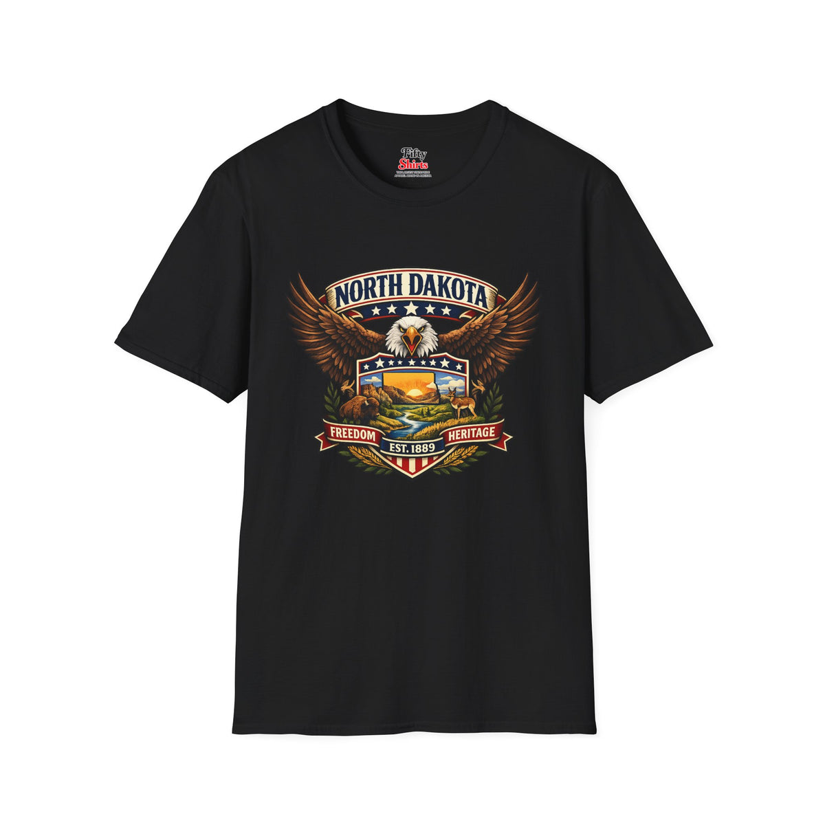 North Dakota Americana Eagle Unisex Softstyle T Shirt State Pride Graphic Tee Collections FS03