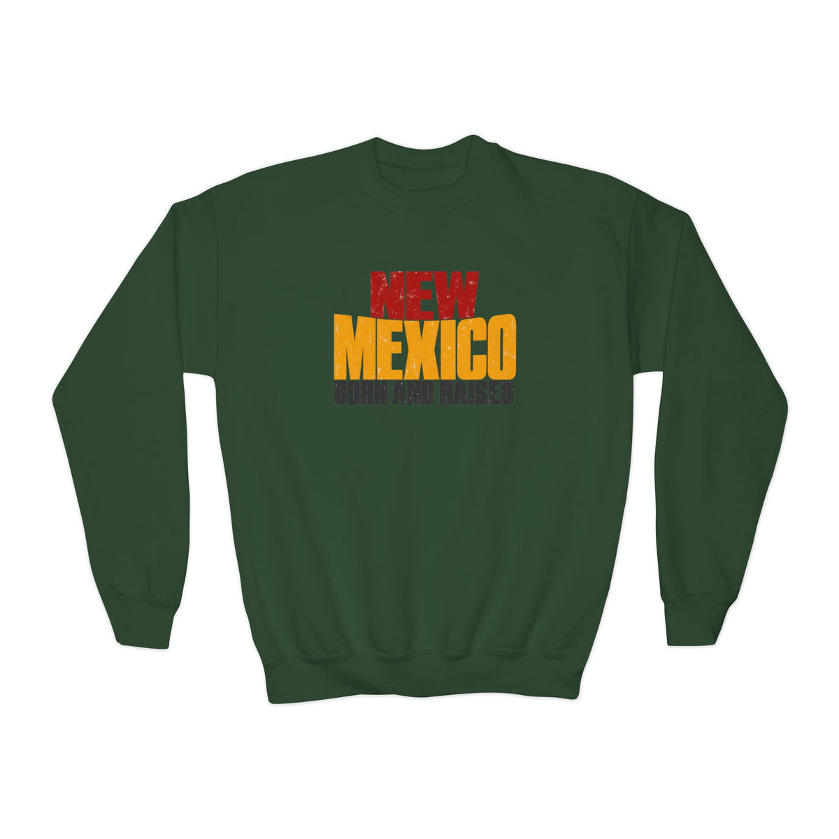 New Mexico Born and Raised Bold Streetwear Unisex Youth Crewneck Sweatshirt Graphic