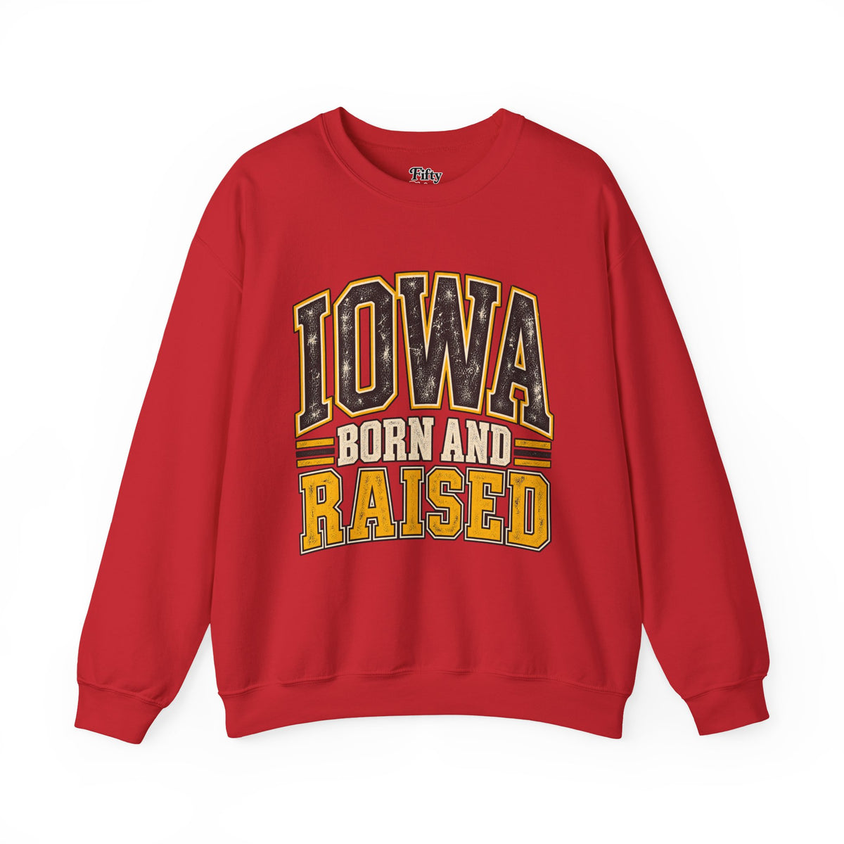Iowa Born and Raised Unisex Crewneck Sweatshirt State Name Graphic