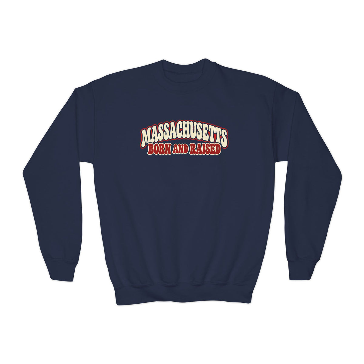 Massachusetts Born and Raised Retro 1970s Unisex Youth Crewneck Sweatshirt