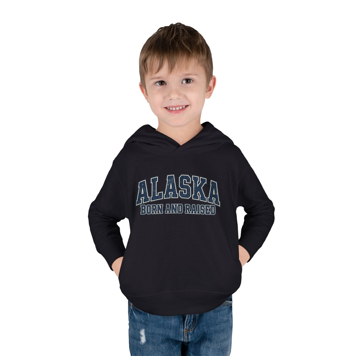 Alaska Born and Raised Classic Collegiate Unisex Toddler Pullover Fleece Hoodie