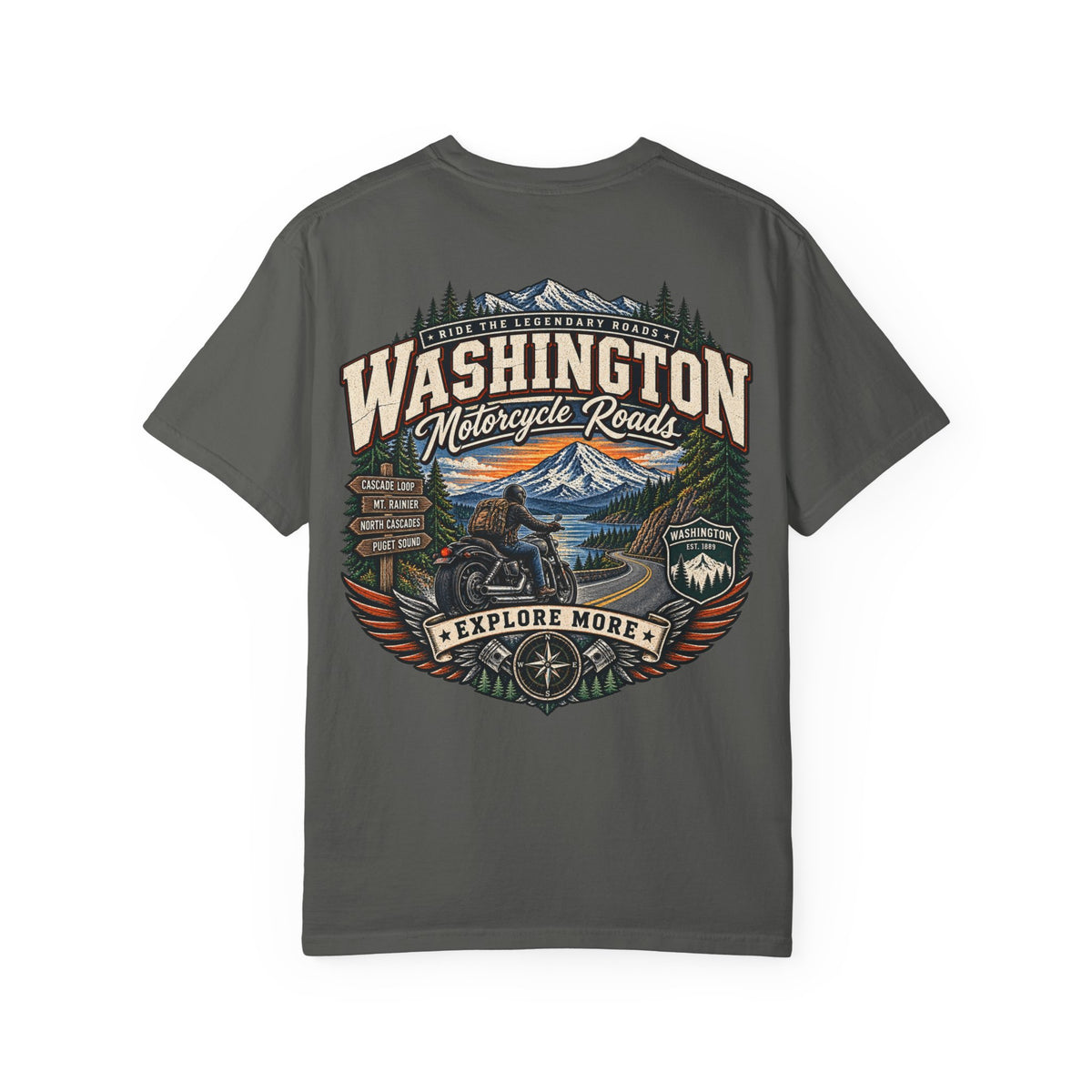 Washington Motorcycle Roads Unisex Comfort Color 1717 Streetwear Graphic Tee
