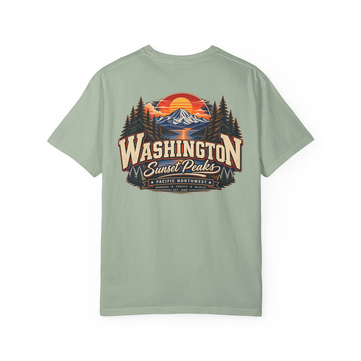 Washington Sunset Peaks Unisex Comfort Color 1717 Streetwear Graphic Tee