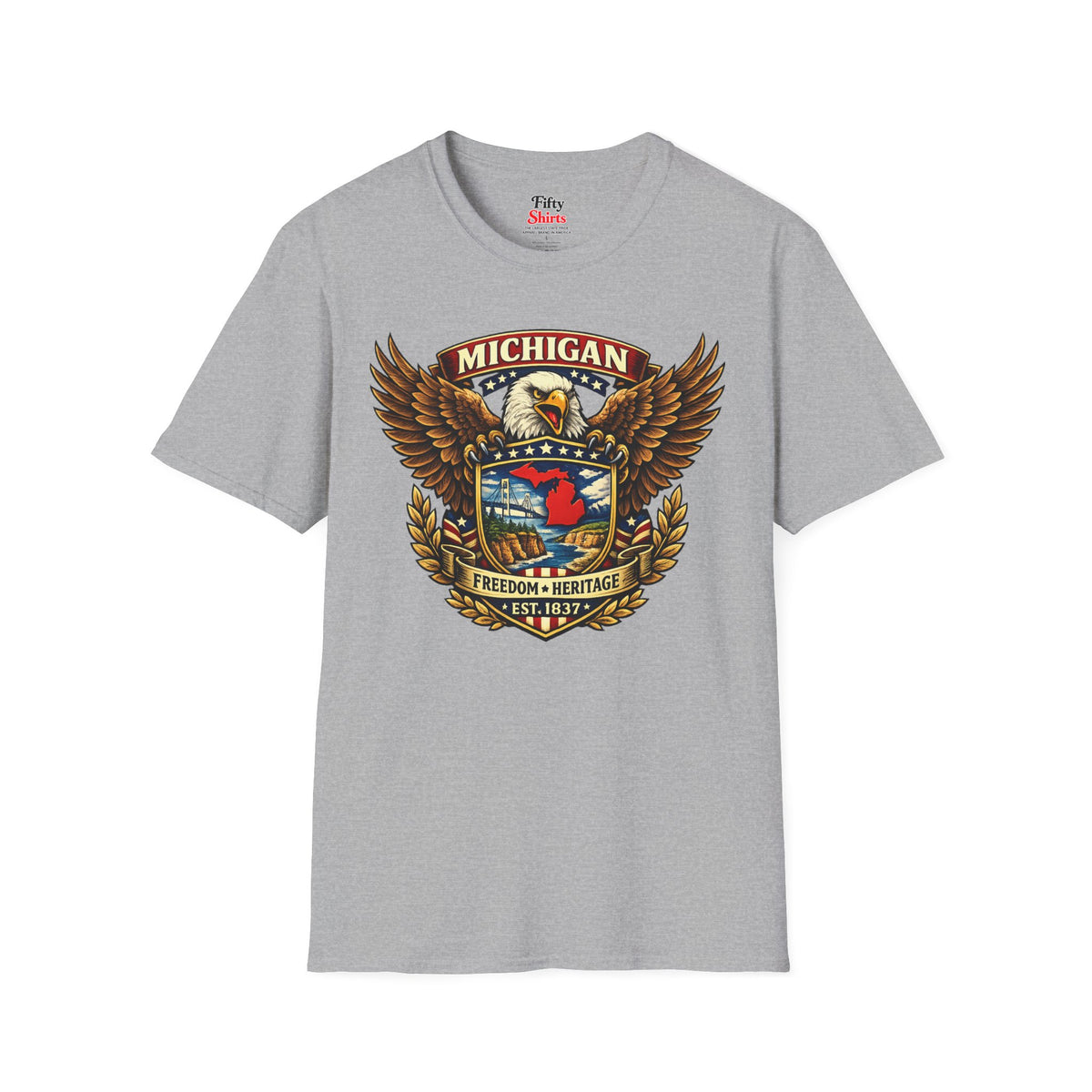 Michigan Americana Eagle Unisex Softstyle T Shirt State Pride Graphic Tee Collections FS03