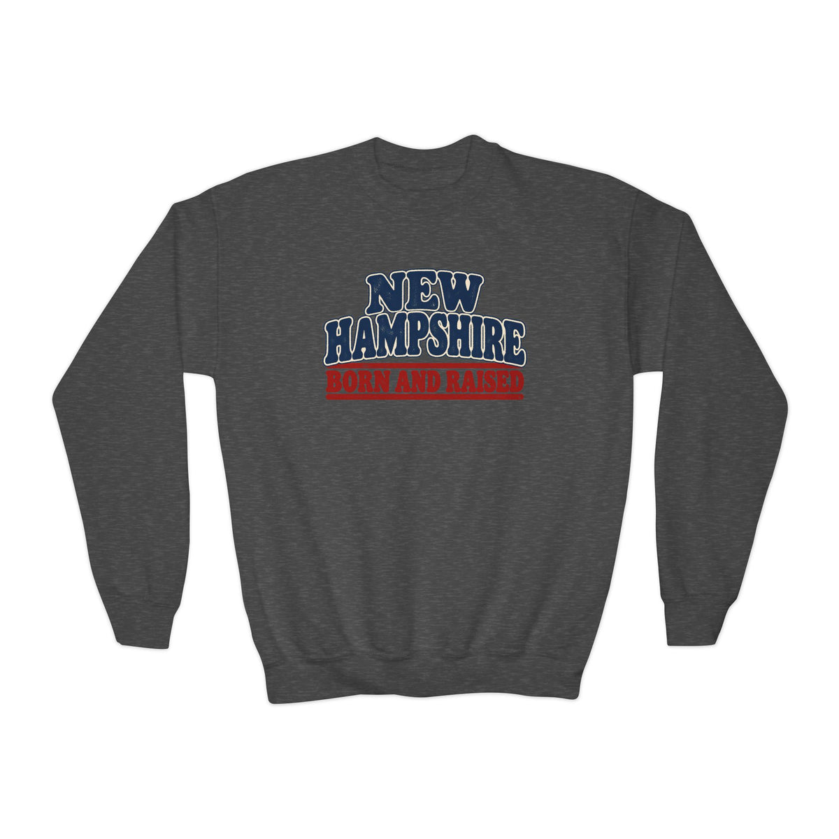 New Hampshire Born and Raised Retro 1970s New England Unisex Youth Crewneck Sweatshirt Graphic