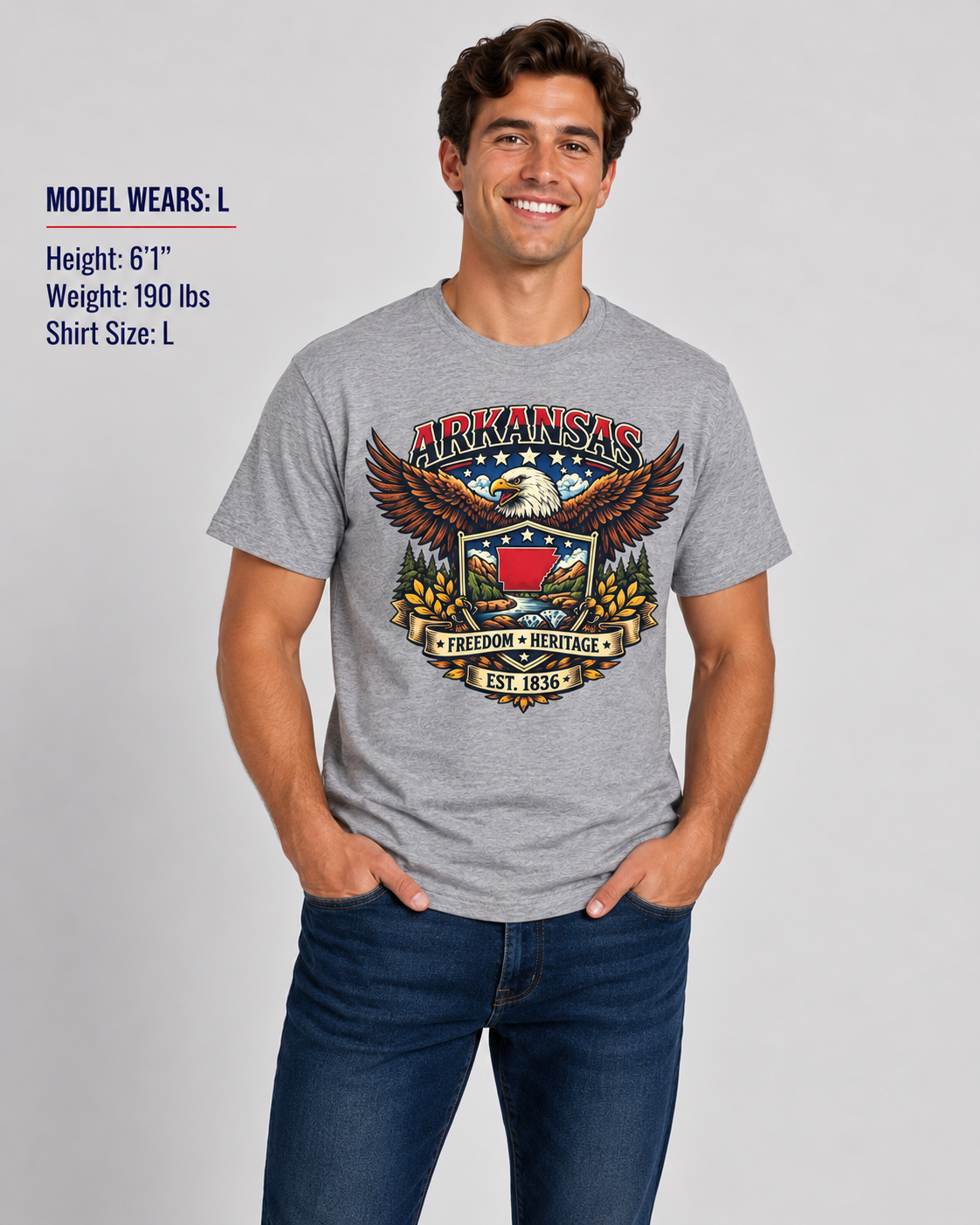 Arkansas Americana eagle Unisex Softstyle T Shirt State Pride Graphic Tee Collections FS03