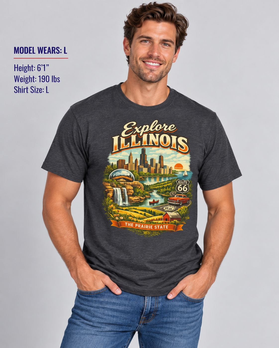 Explore Illinois Unisex Softstyle T Shirt State Pride Graphic Tee Collections FS03
