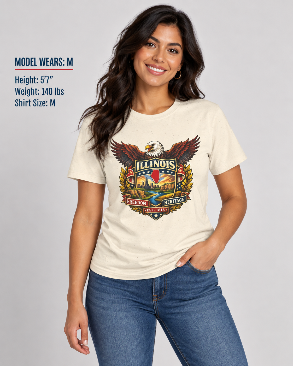 Illinois Americana Eagle Unisex Softstyle T Shirt State Pride Graphic Tee Collections FS03