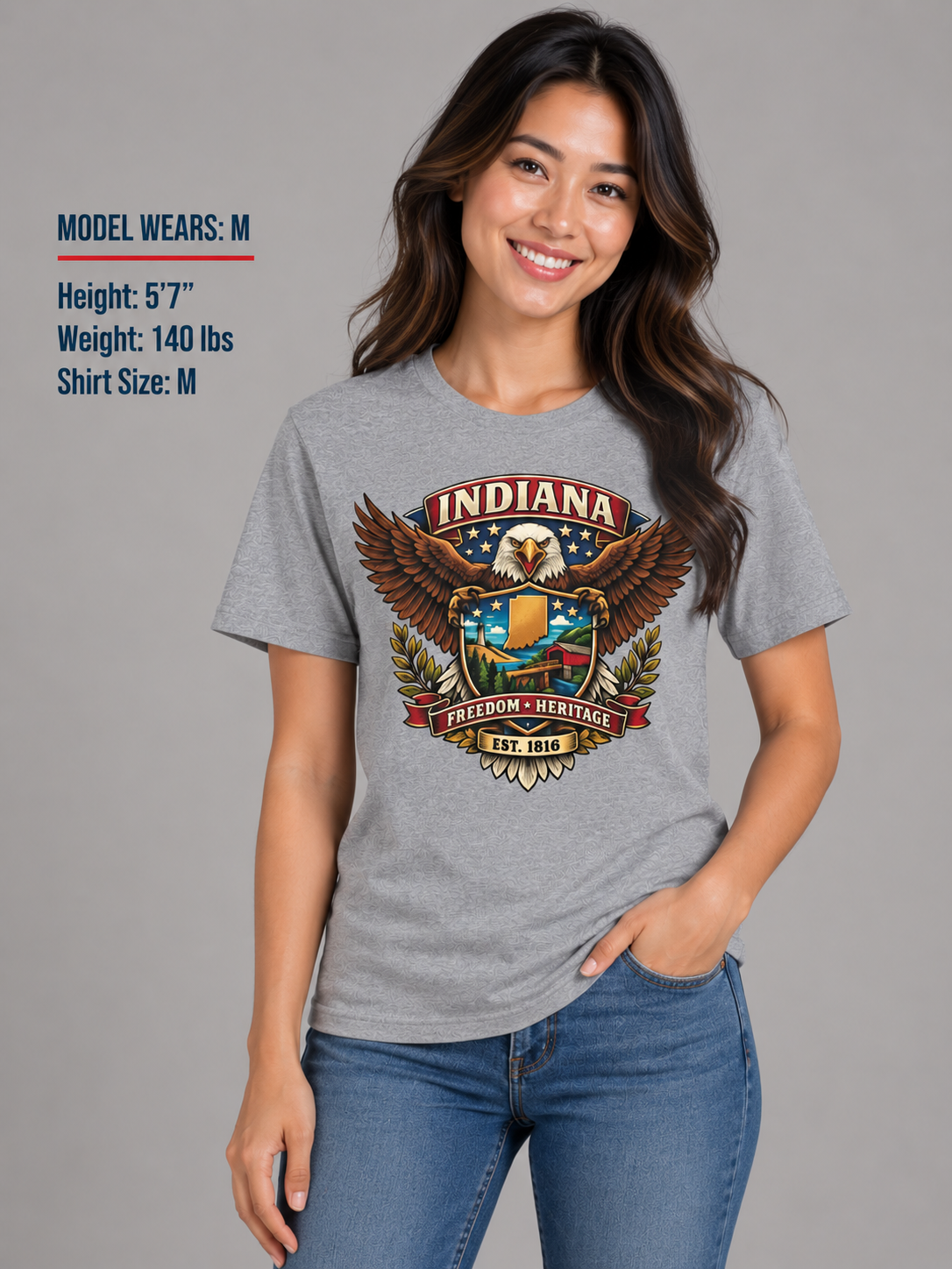 Indiana Americana Eagle Unisex Softstyle T Shirt State Pride Graphic Tee Collections FS03