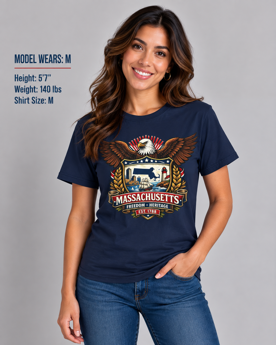Massachusetts Americana Eagle Unisex Softstyle T Shirt State Pride Graphic Tee Collections FS03