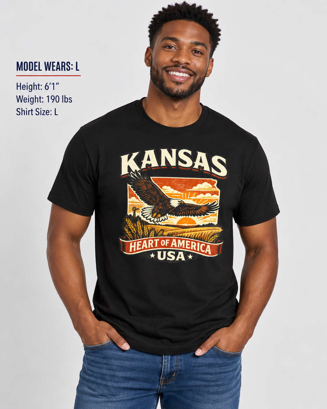 Heart of America Kansas Unisex Softstyle T Shirt State Pride Graphic Tee Collections FS03