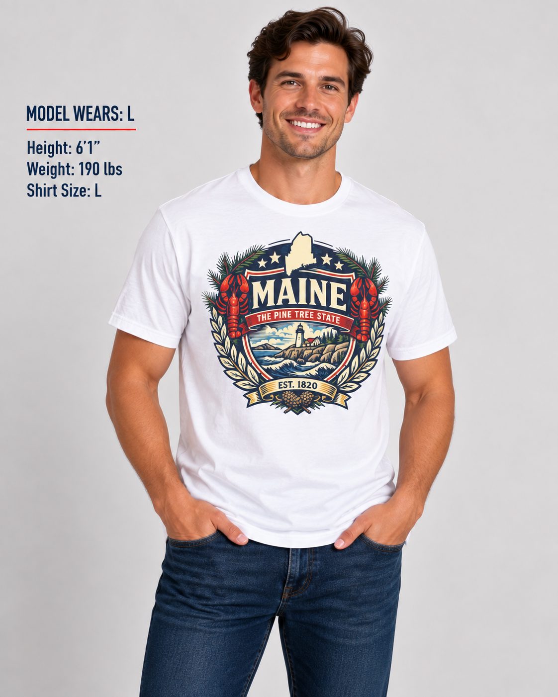 Maine Heritage Badge Unisex Softstyle T Shirt State Pride Graphic Tee Collections FS03