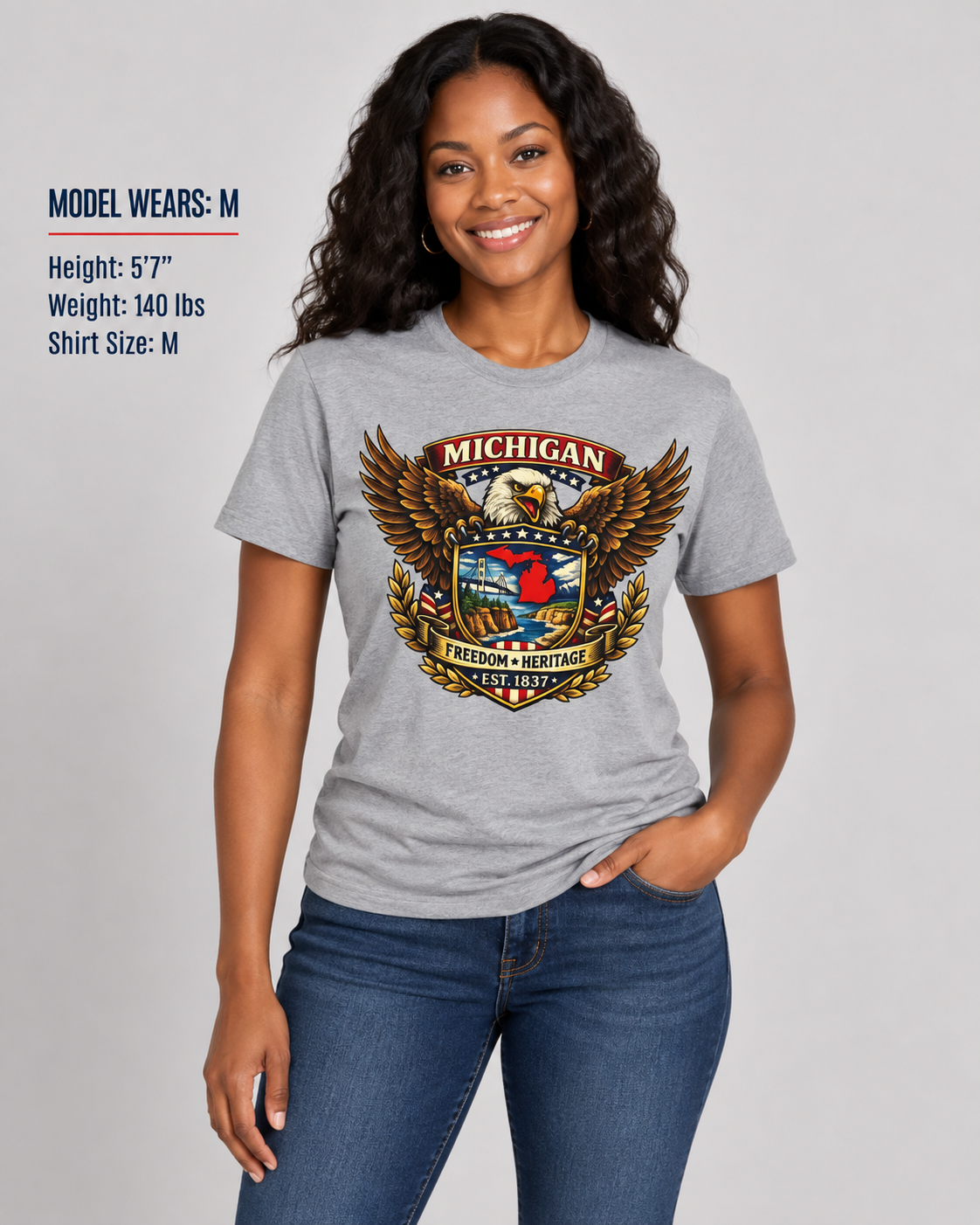 Michigan Americana Eagle Unisex Softstyle T Shirt State Pride Graphic Tee Collections FS03