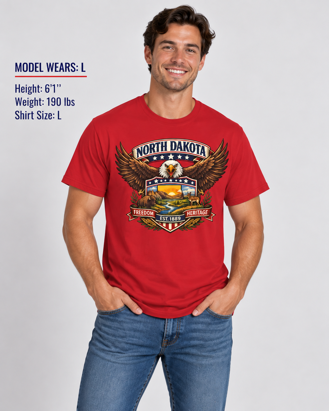 North Dakota Americana Eagle Unisex Softstyle T Shirt State Pride Graphic Tee Collections FS03