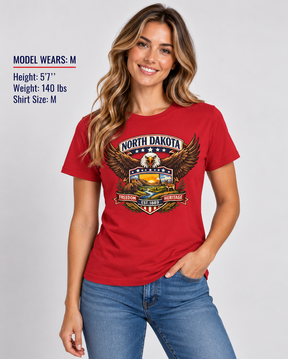 North Dakota Americana Eagle Unisex Softstyle T Shirt State Pride Graphic Tee Collections FS03