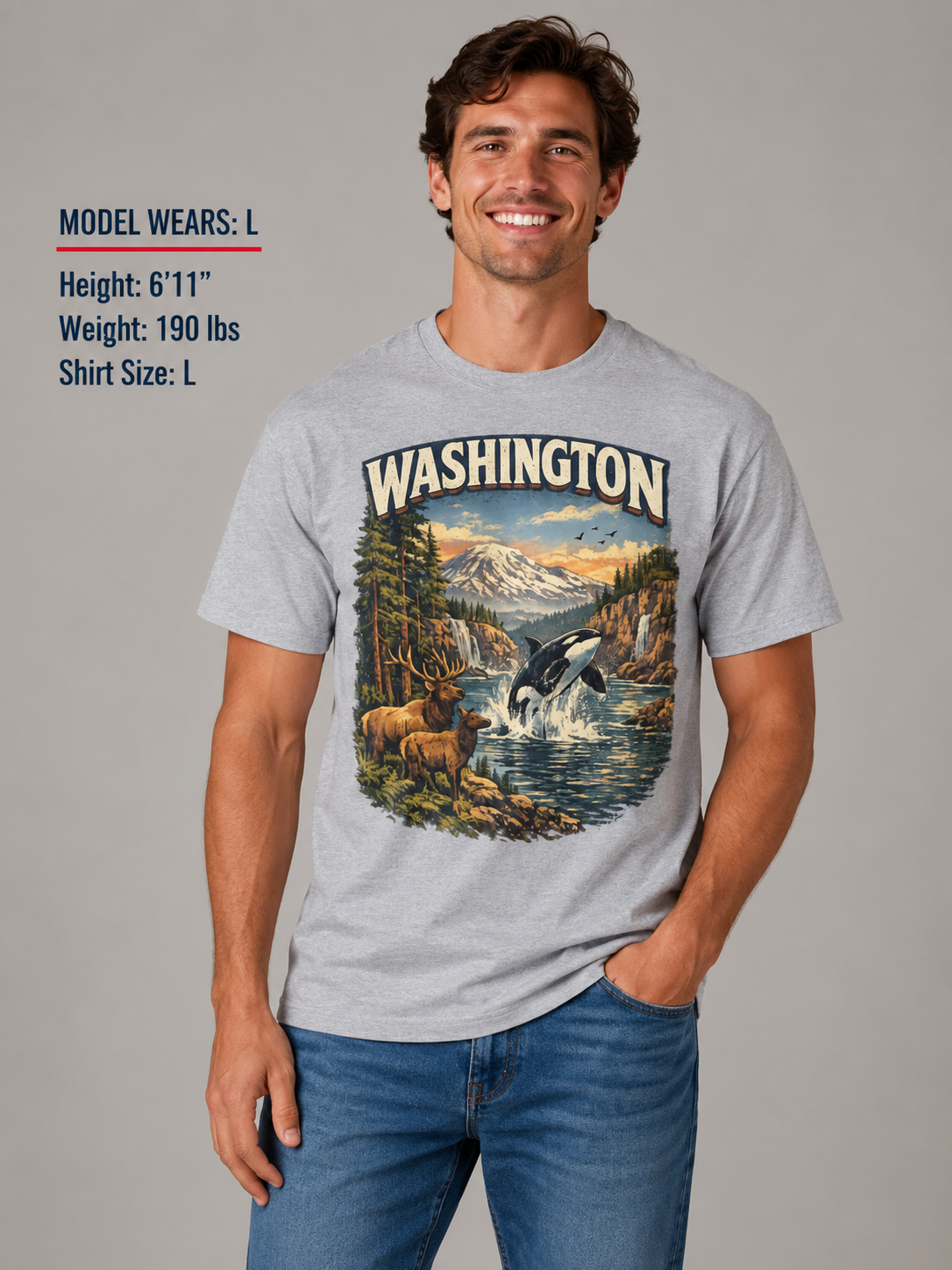 Washington Wildlife Unisex Softstyle T Shirt State Pride Graphic Tee Collections FS03