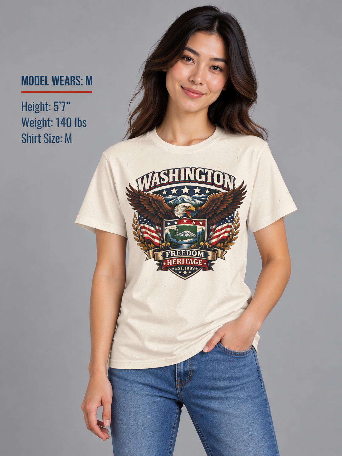 Washington Americana Eagle Unisex Softstyle T Shirt State Pride Graphic Tee Collections FS03