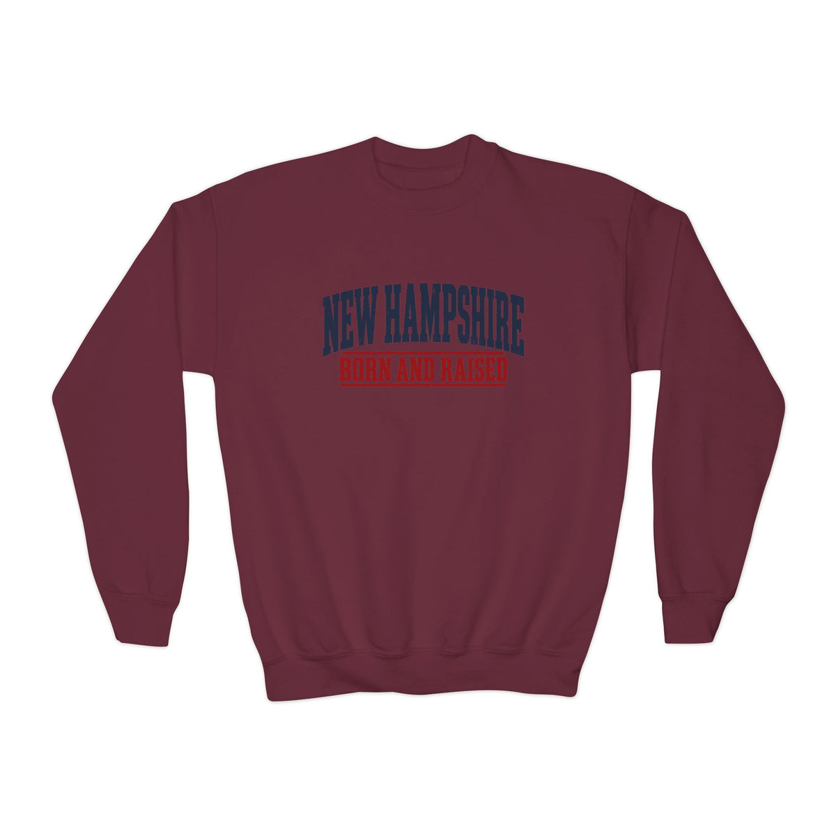 New Hampshire Born and Raised Rugged New England Unisex Youth Crewneck Sweatshirt