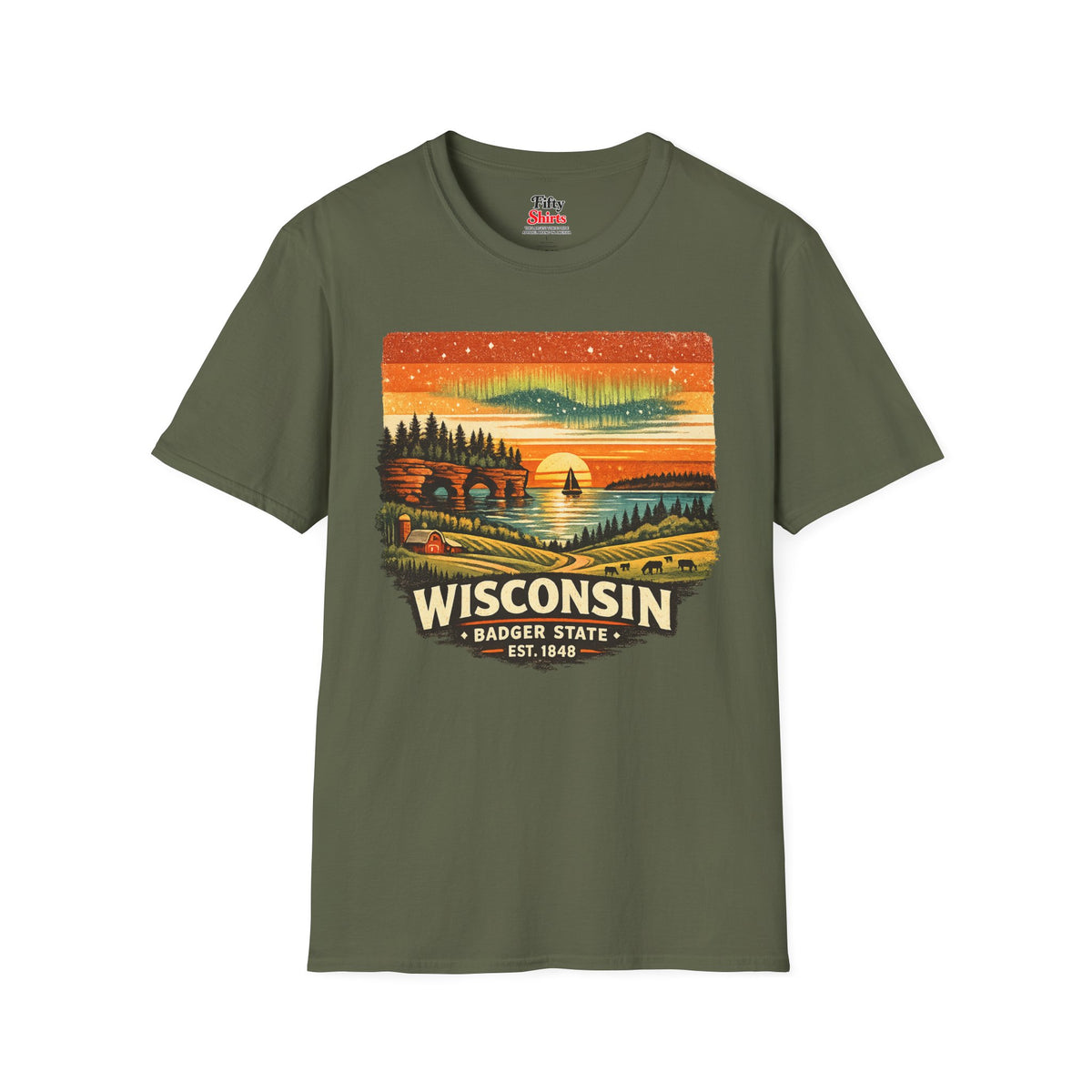 Wisconsin Lakeside Sunset Unisex Softstyle T Shirt State Pride Graphic Tee Collections FS03