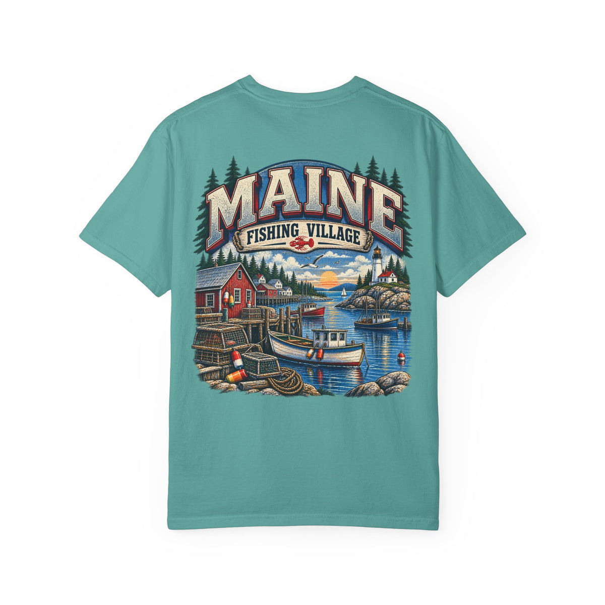 Maine Fishing Village Unisex Comfort Color 1717 Streetwear Graphic Tee