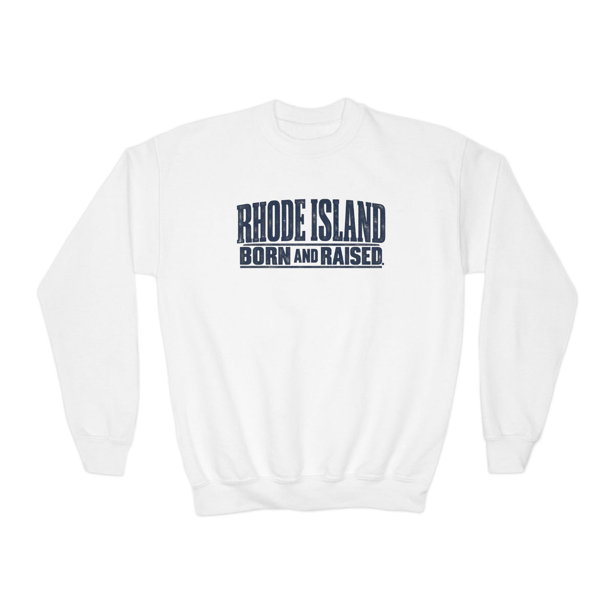 Rhode Island Born and Raised Minimal New England Heritage Unisex Youth Crewneck Sweatshirt Graphic