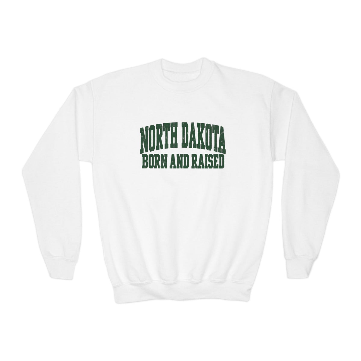 North Dakota Born and Raised Vintage Collegiate Unisex Youth Crewneck Sweatshirt Graphic