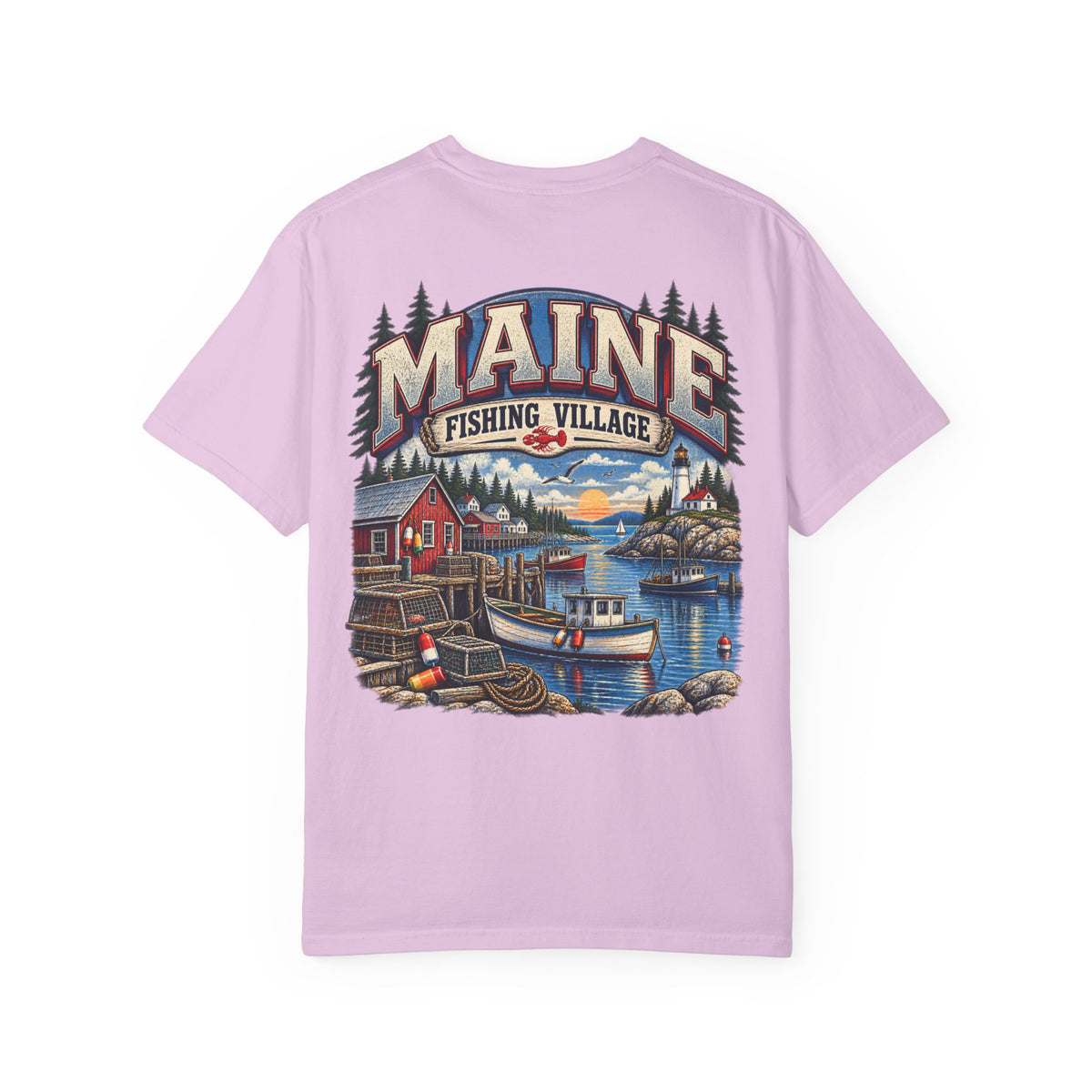 Maine Fishing Village Unisex Comfort Color 1717 Streetwear Graphic Tee