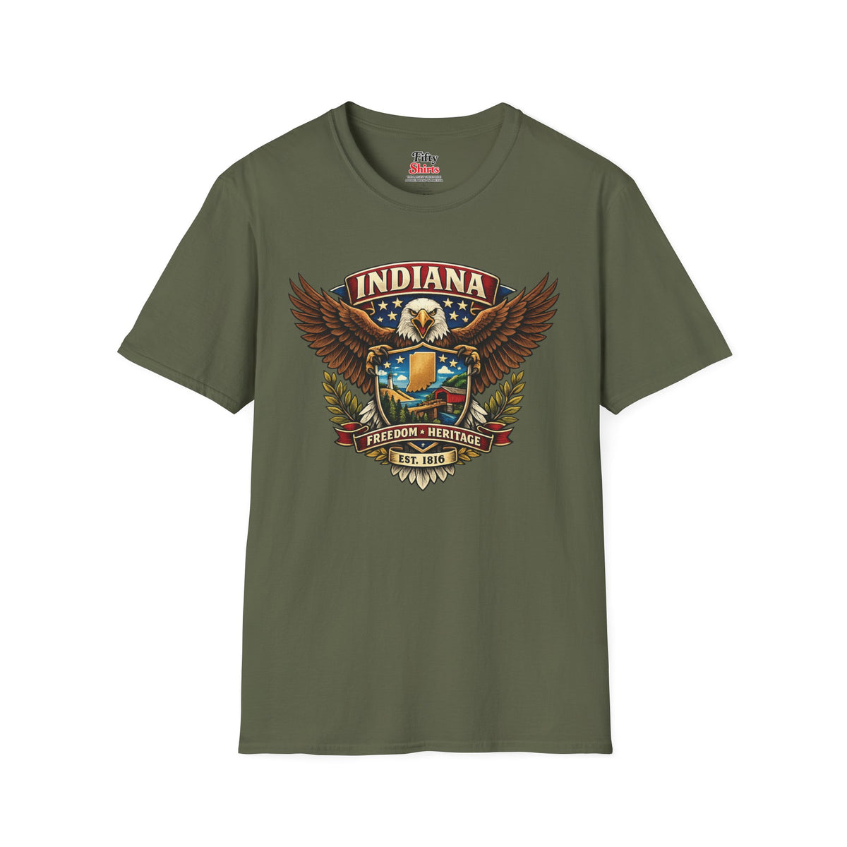 Indiana Americana Eagle Unisex Softstyle T Shirt State Pride Graphic Tee Collections FS03