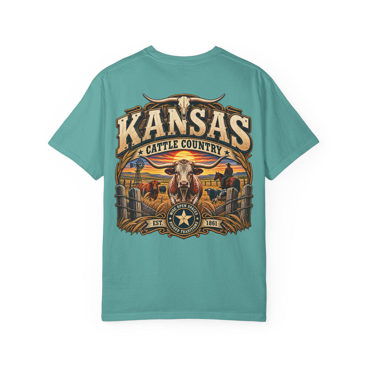 Kansas Cattle Country Unisex Comfort Color 1717 Streetwear Graphic Tee