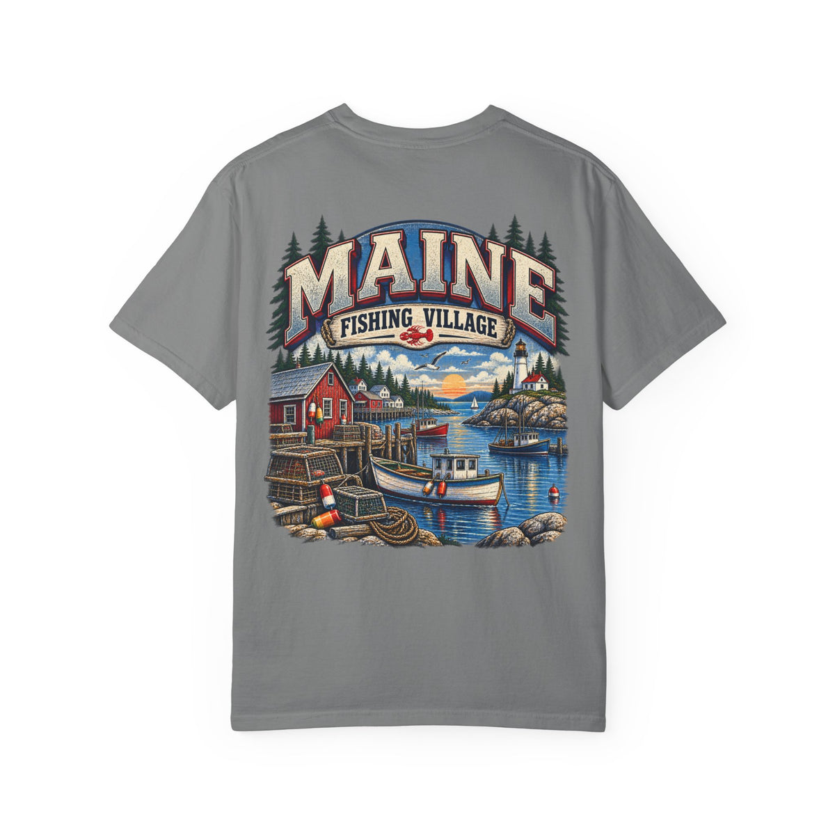 Maine Fishing Village Unisex Comfort Color 1717 Streetwear Graphic Tee