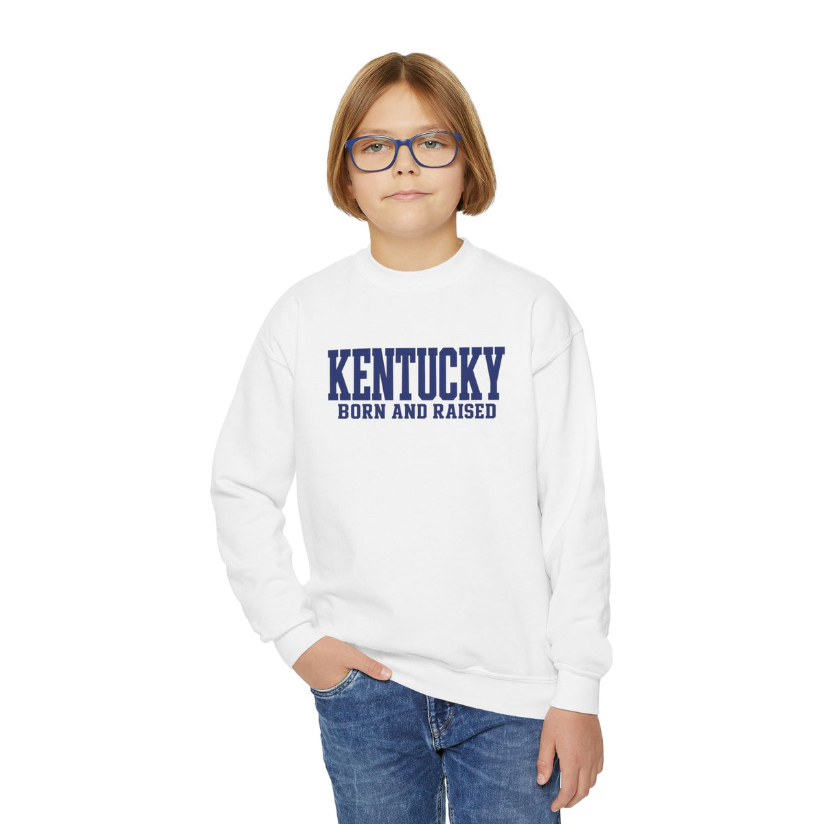Kentucky Born and Raised Premium Streetwear Unisex Youth Crewneck Sweatshirt Graphic