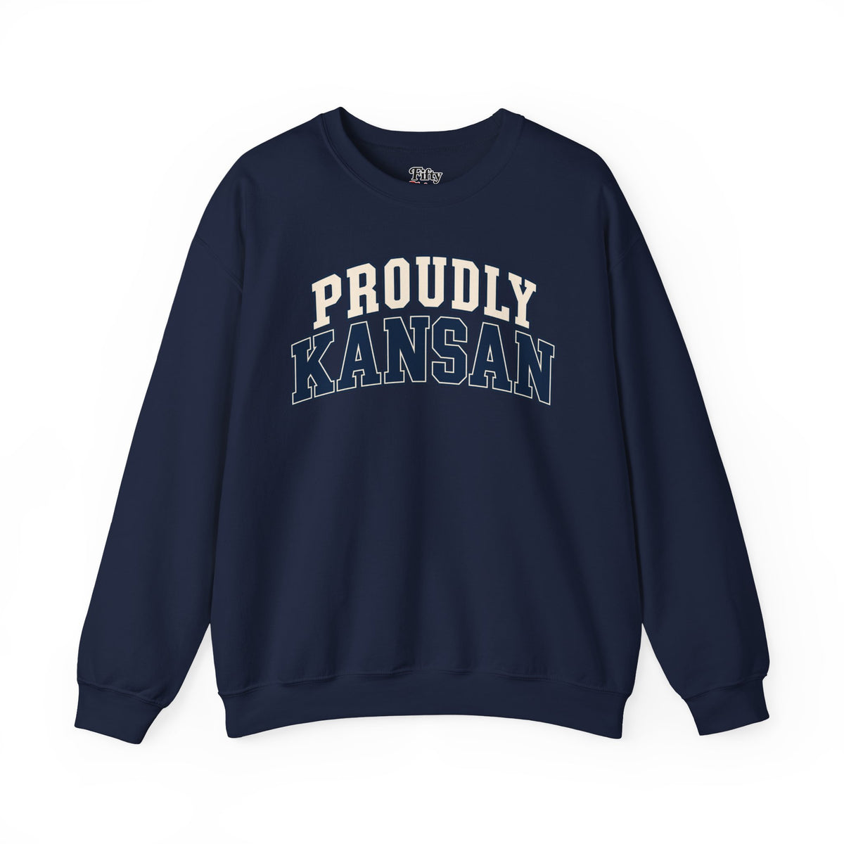 Proudly Kansan Kansas Unisex Crewneck Sweatshirt State Name Graphic
