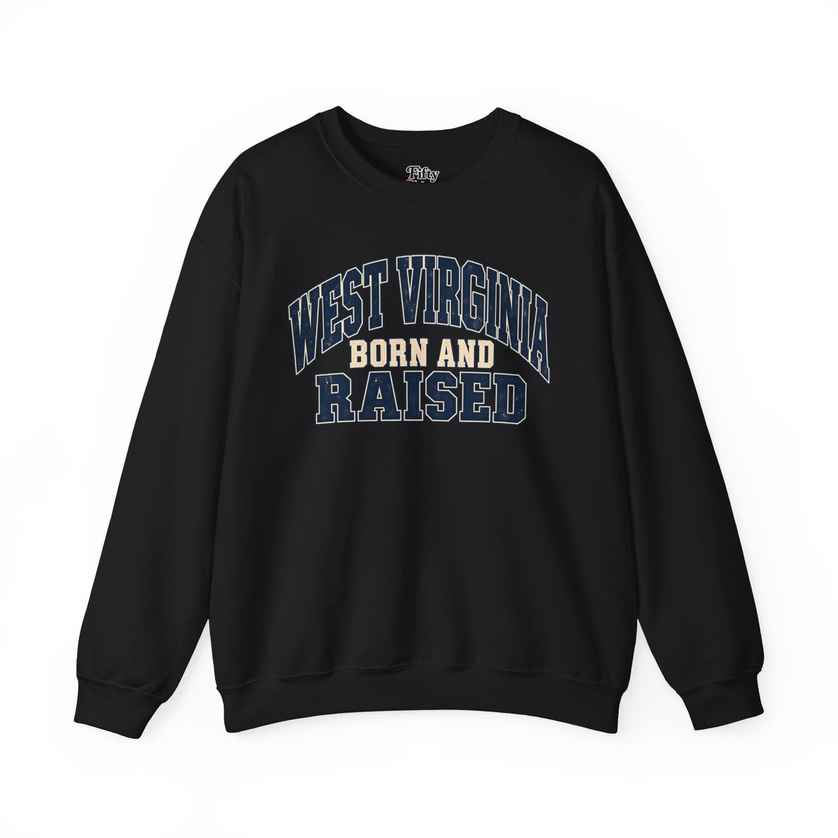 West Virginia Born and Raised Unisex Crewneck Sweatshirt State Name Graphic